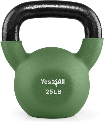 Miniatura 14 de Yes4All Pesas rusas, pesas rusas de hierro fundido recubiertas de neopreno de 5-65 LB, asa de agarre ancho y fondo plano para balanceos, B. 10