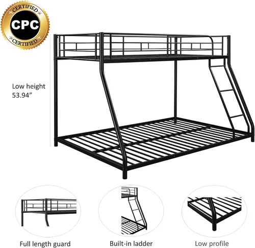 Miniatura 5 de Majnesvon Litera de metal para suelo, cama individual sobre matrimonial, litera baja, marco resistente con escalera inclinada y barandillas