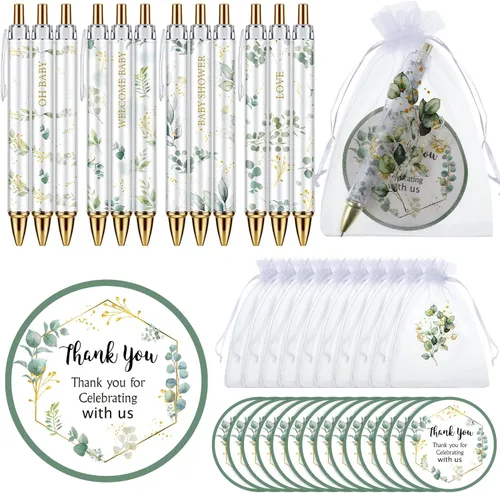 Miniatura 8 de Chuangdi 50 juegos de regalos de baby shower para invitados, incluye 50 bolígrafos, tarjetas de agradecimiento y bolsas de organza, Abeja