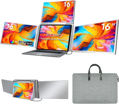 Extensor de pantalla para laptop de 16 pulgadas, monitor cuádruple, solo 1 cable para 3 pantallas, extensor de laptop FHD 1200P IPS compatible con