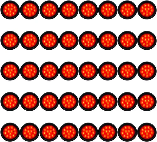 Miniatura 26 de Kit de tapones de cableado con cubierta de hule para luz trasera LED redonda de 4", 12 ledes, para RV, camioneta Luz roja - Lente transparente