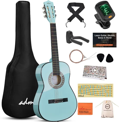 Miniatura 9 de ADM - Guitarra acústica para principiantes, 30 pulgadas, cuerdas de nailon, guitarra de madera para niños y estudiantes, lecciones en línea