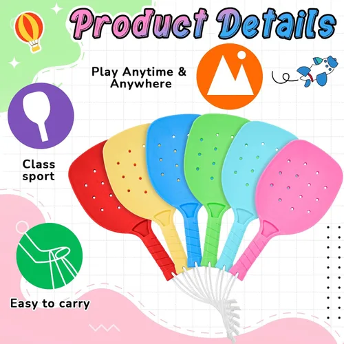 Miniatura 3 de Seenelling Plastic Paddleball Racket PE Equipment for Elementary School with Lanyard Classes Equipment, 15.2 x 7.5 Inches