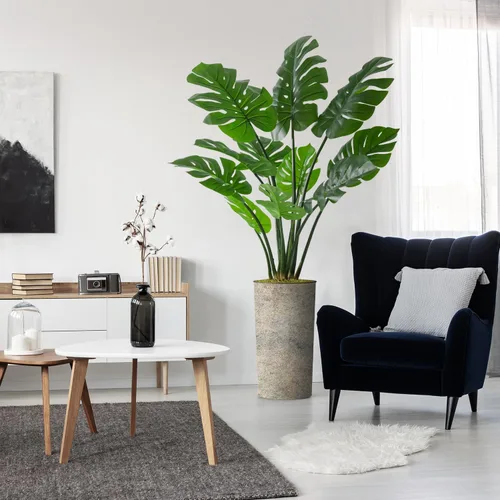 Miniatura 12 de Árbol artificial en maceta de diseño opcional, palmera tropical areca falsa de seda para decoración del hogar en interiores y exteriores, altura