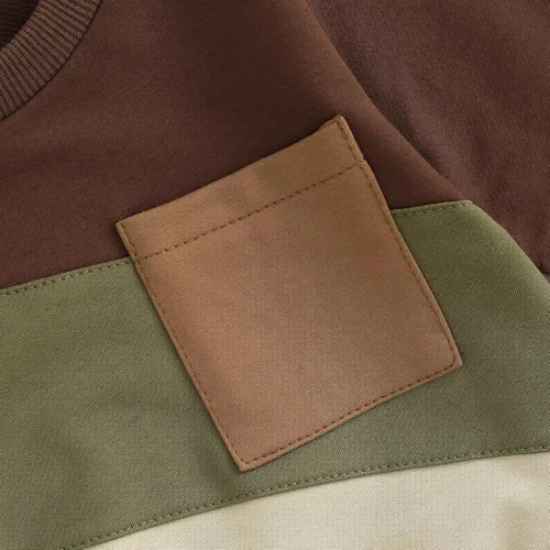 Miniatura 5 de BeQeuewll Ropa para bebé niño de otoño e invierno, 2 piezas, bloque de color, sudadera y pantalones con cuello redondo