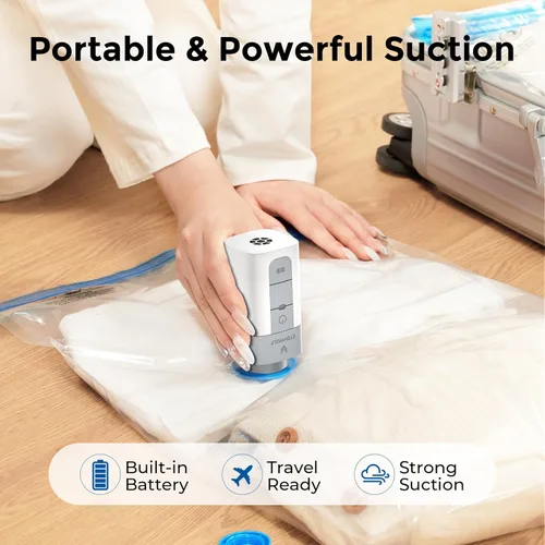 Miniatura 5 de ETENWOLF Paquete de 4 bolsas de almacenamiento al vacío con bomba inalámbrica recargable, bolsas de sellado al vacío para ropa y viajes, bolsas
