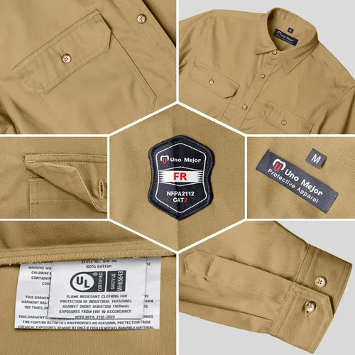 Miniatura 4 de FR Shirts - Camisa de soldadura resistente a las llamas de 7.5 onzas, ropa 100% C FR para hombres, chaqueta de soldadura retardante de fuego