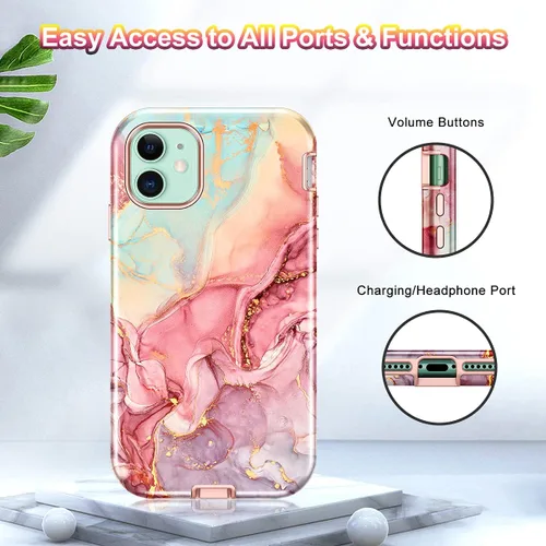 Miniatura 9 de CASEFIV Funda compatible con iPhone 11, patrón de mármol 3 en 1, resistente a prueba de golpes y caídas, cuerpo completo, policarbonato duro
