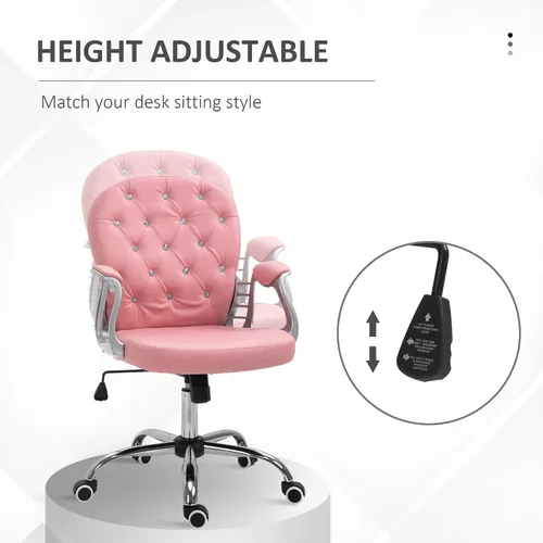 Miniatura 4 de Vinsetto Silla de tocador de maquillaje, silla de piel sintética para computadora con botones, reposabrazos acolchados, altura ajustable y ruedas