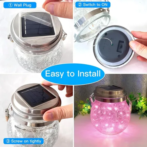 Miniatura 4 de Luces solares colgantes para exteriores, VGE Paquete de 2 luces de bola de vidrio agrietado con 30 LED decorativas, luces solares impermeables