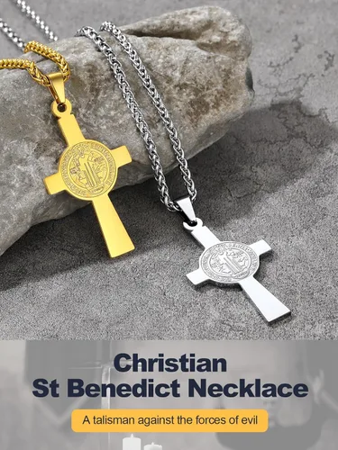 Miniatura 205 de U7 Saint Benedict/Michael Medal Necklace, 316L Stainless Steel Virgin Mary Necklace for Men Women, Bible Verse Protection Necklace Catholic