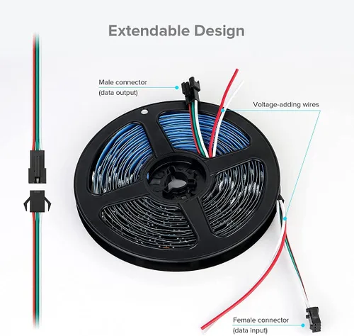 Miniatura 9 de SEZO WS2812B Tira de luz LED 3.3FT/1M 144LEDs/m direccionable individualmente programable 5050SMD Digital RGB aleación alambres Flexible Dream
