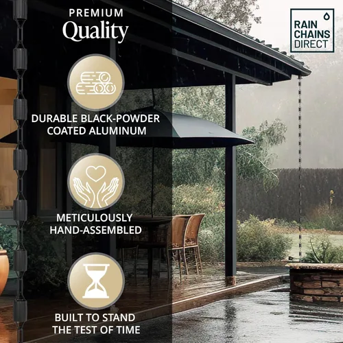 Miniatura 4 de Cadena de lluvia – Cadenas de lluvia para canalones – festoneada, 8.5 pies, aluminio, recubrimiento de polvo negro, cadenas de lluvia para bajantes