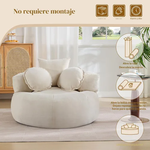 Miniatura 7 de WUTUTUEE Silla Sofá de Piso Redonda de Gran Tamaño, Chaise Lounge Circular de Chenilla Comprimida, Sin Montaje, Silla de Barril Sin Huesos, Sofá