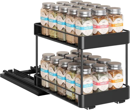 Nieifi Organizador de especias para gabinete, estante vertical para especias, fácil de instalar, metal, 6.5 pulgadas de ancho x 10.35 pulgadas de