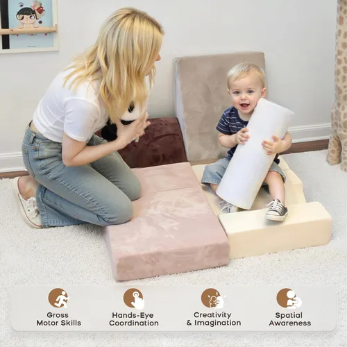 Miniatura 7 de BanaSuper Juguetes de escalada de 5 piezas para niños pequeños, juego de bloques de espuma para niños con cilindro, diseño plegable, juego