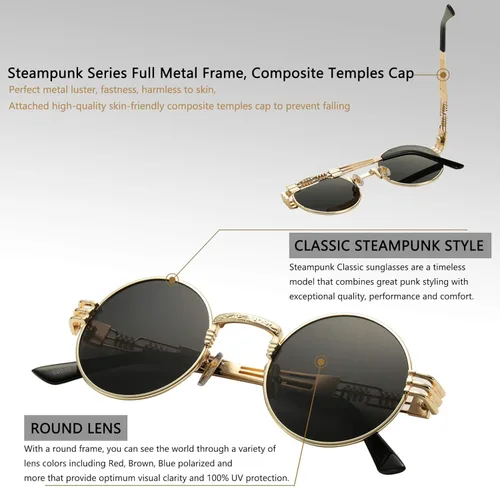 Miniatura 3 de DeBuff Gafas de sol retro redondas steampunk hippie