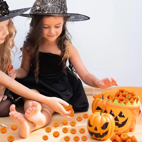 Miniatura 5 de Borradores de calabaza para niños, 40 borradores de Halloween a granel 3D para premios de clase, recompensa de juego, caja del tesoro, dulce