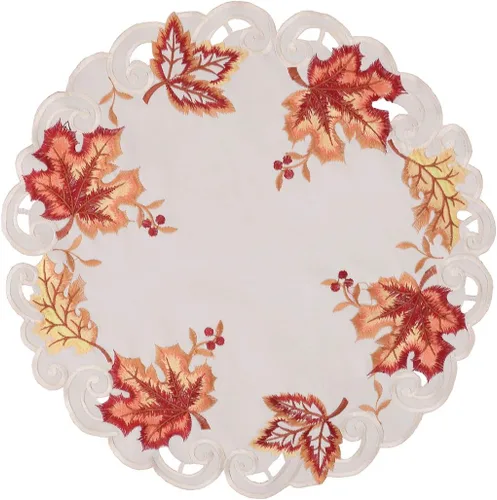 Miniatura 5 de Grelucgo Mantel Redondo Pequeño Bordado de Acción de Gracias para las Fiestas, Cubremanteles de Mesa Pequeños de Otoño (Redondo 34 pulgadas)