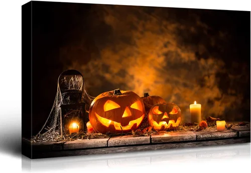 Miniatura 53 de Denozer - Pintura artística de pared de Halloween, impresión artística sobre lienzo para dormitorio, sala de estar, decoración de pared del hogar