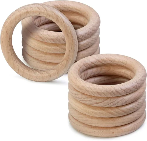 Miniatura 19 de FoDau770 5 anillos de madera de haya natural, anillos de madera maciza sin terminar, círculos de madera resistente, círculos de macramé