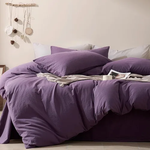 Miniatura 34 de JELLYMONI Funda de edredón tamaño individual, funda de edredón 100% algodón lavado con textura similar al lino, ropa de cama transpirable y suave
