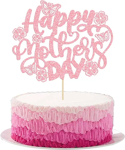 Miniatura 26 de Gyufise 1 paquete de decoración para pastel del día de la madre, la mejor mamá del mundo, con flores de mariposa, decoración de pastel de cumpleaños