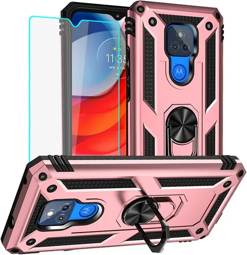 Miniatura 14 de Funda para Moto E Phone Case, Moto E con protector de pantalla HD, fundas protectoras de grado militar con anillo para Moto E 2020 (rojo)