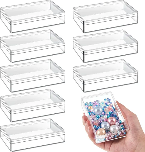 Miniatura 12 de Blulu 8 cajas de acrílico transparente con tapa, caja de almacenamiento de plástico para joyas, mini cubos para dulces y pequeñas joyas, recuerdos