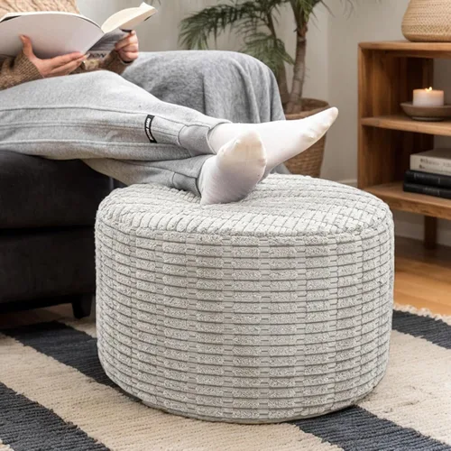 Miniatura 23 de Asuprui Reposapiés Otomano de Tela de Felpa – Puf de Espuma Suave de 20"x14" con Funda Extraíble Perfecto para Sala de Estar, Dormitorio y Lino