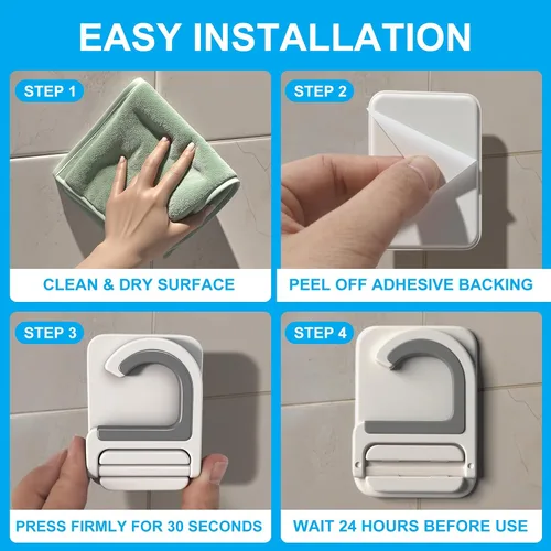 Miniatura 7 de Paquete de 3 soportes de pared para trapeador y escoba, autoadhesivo, sin taladro, agarre de mango de escoba, organizador de limpieza del hogar