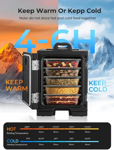 Miniatura 3 de HOUSNAT - Calentador de alimentos con ruedas, contenedores calientes de 82Qt para catering, portabandejas de alimentos aisladas LLDPE con asas