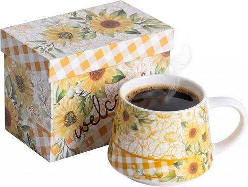 Miniatura 10 de DUSVALLY Taza de café floral de cerezo de 12 onzas, taza de cerámica con asa, apta para microondas y lavavajillas, taza de regalo rosa para mujer