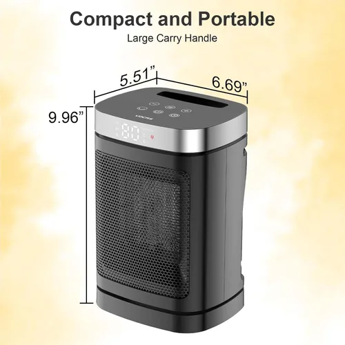 Miniatura 6 de Calentador de espacio, calentador de cerámica PTC portátil para uso en interiores, temporizador de 1 a 12 horas, control remoto, oscilación de 70°