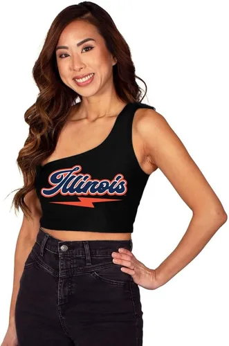 Miniatura 14 de Lojobands Camiseta sin mangas de un hombro para mujer, para portón trasero, talla única Miami University Redhawks - Negro
