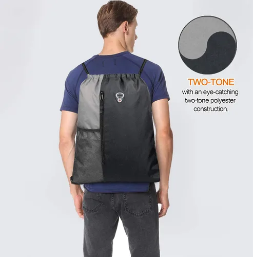 Miniatura 6 de Mochila con cordón, con estilo deportivo, bolsa de gimnasio para mujeres, hombres y niños, bolsa de gran tamaño con zíper y bolsillos de malla