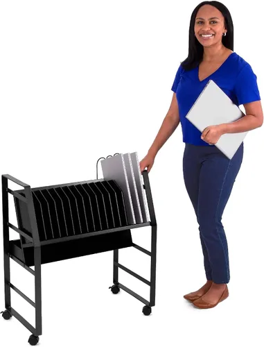Miniatura 8 de Line Leader Estación de carga móvil para 16 dispositivos, carrito rodante de acero para laptops, tabletas y Chromebooks, diseño abierto