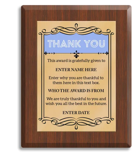 Employee Of The Month - Placa personalizada con el premio de agradecimiento – Impresión a todo color – Añade tu propio texto – Disponible en 9