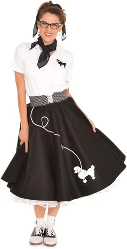 Hip Hop 50's Shop Falda de caniche de los años 50, enagua y polo con accesorios, conjunto de disfraz de 7 piezas para adultos