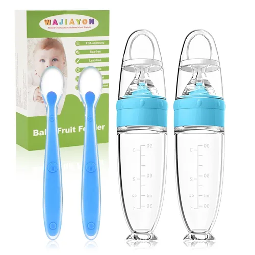 Miniatura 13 de Alimentador de Comida para Bebé Paquete de 4 Cucharas Dispensadoras de Comida de Silicona para Bebés - 3 oz Cucharas de Alimentación por Compresión