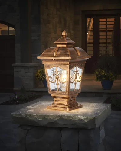 Miniatura 2 de Paquete de 2 luces de poste para exteriores, lámpara de poste de bronce, luces de calle antiguas para patio, jardín, césped de cerca, camino