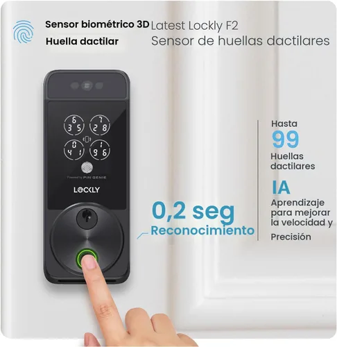 Miniatura 5 de Lockly Visage Zeno Series Smart Lock, Cerradura inteligente con reconocimiento facial y entrada sin llave por huellas dactilares, cerrojo Negro mate