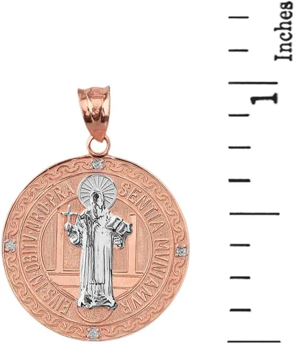 Miniatura 2 de Medalla de San Benito San St Benedict 14K two-gold Rose Gold Coin Colgante (1")