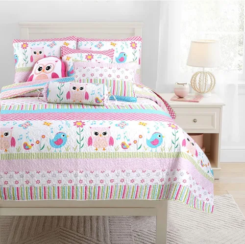 Miniatura 12 de Cozy Line Home Fashions Juego de ropa de cama reversible para niña, color rosa, verde, azul, naranja, colorido, floral, fantasía, colcha