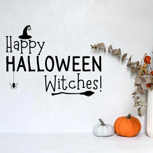 Miniatura 2 de Calcomanía de Halloween para pared o puerta – Brujas de Feliz Halloween Hecho en Estados Unidos Vinilo extraíble para despegar y pegar