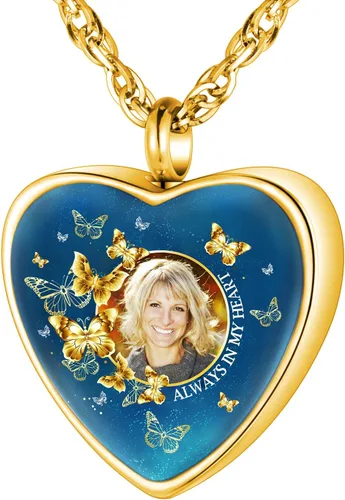 XIUDA Collar de urna con foto personalizada para cenizas, collar de cenizas con foto personalizada, joyería de cremación para mujeres, collar de