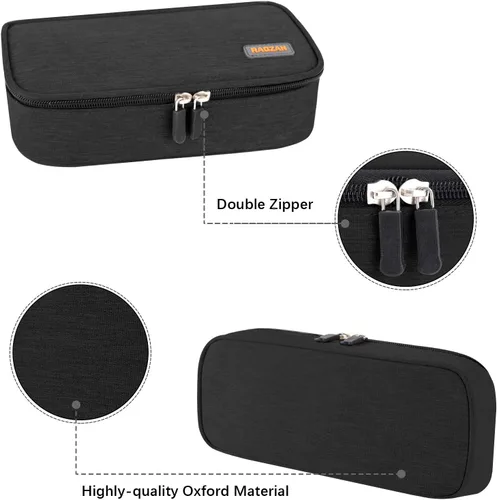 Miniatura 4 de Estuche para lápices de gran capacidad, bolsa de tela Oxford, bolsa de almacenamiento para bolígrafos, rotulador, bolsa de papelería para Negro