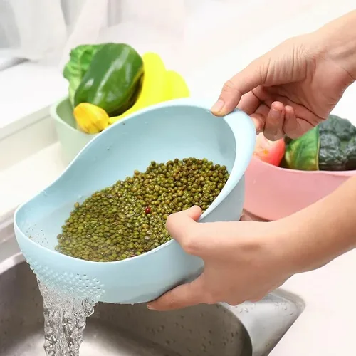 Miniatura 4 de Colador de plástico para arroz, colador de cocina, con asas, colador de arroz, colador, colador, utensilios de cocina (azul)