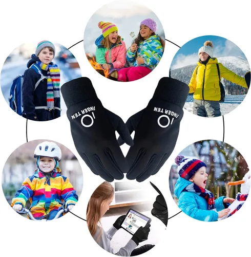 Miniatura 7 de FINGER TEN Guantes de invierno para niños impermeables con calentador de cuello libre pantalla táctil para niños y niñas para clima frío deportes al