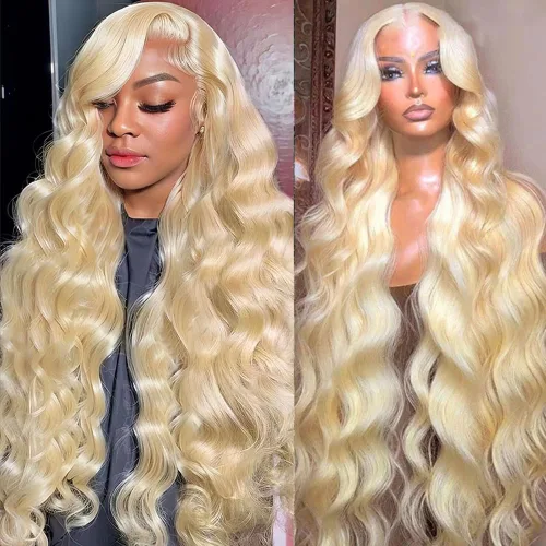 Miniatura 20 de Peluca de encaje frontal 613, cabello humano, 30 pulgadas, onda corporal, peluca frontal de encaje HD, rubia, predepilada, sin pegamento, densidad